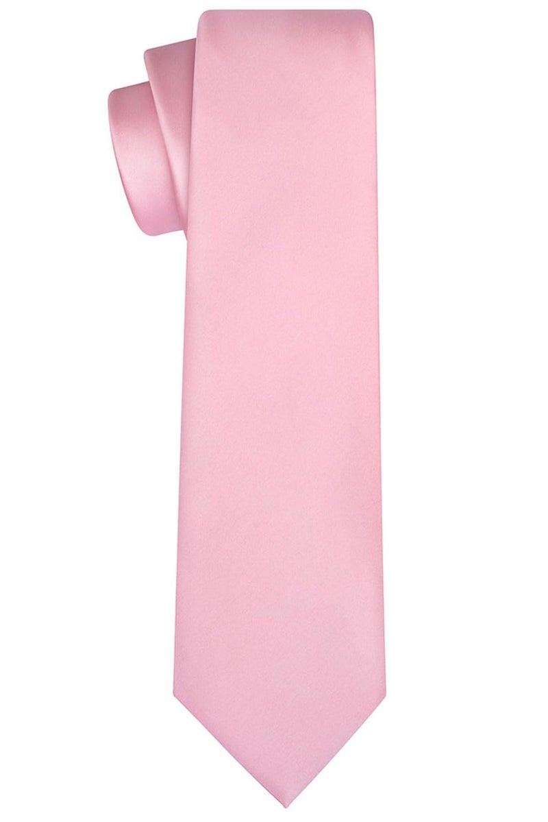 KissTies Pink Solid Tie Satin Wedding Ties Mens Necktie + Gift Box - Image 3